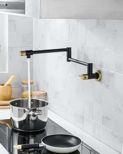 CENOSA Pot Filler Faucet Black and Gold Commercial Wall Mount Stove Faucet Wall Mount Kitchen Sink Pot Filler Facuet