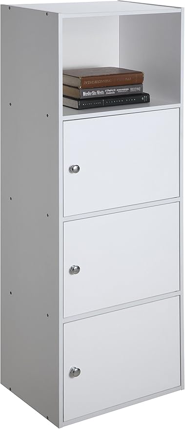 Convenience Concepts Xtra Storage Three-Door Bookcase in White Wood Finish