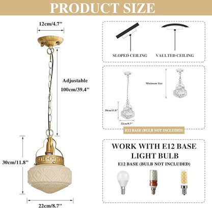 KCO Lighting Yellow Glass Pendant Light Fixture Vintage Brass Pendant Lights Kitchen Island Modern Gold Pendant Lighting Mid Century Globe Hanging Light with Chain