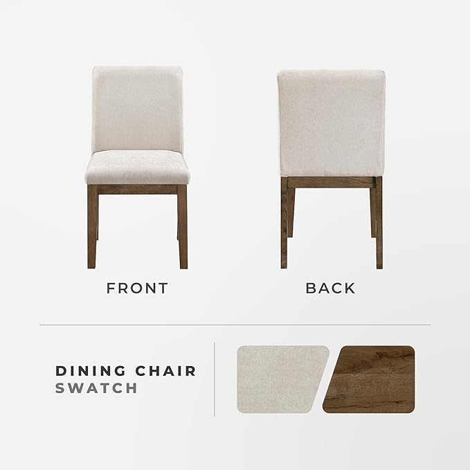 Lexicon Modern Dining Chairs Set of 2 - Textured Fabric Upholstered Kitchen Chairs, Solid Wood Legs, Small Accent Seating for Dining Room Table, Comfy Kitchen, Living Room, Easy Assembly, Brown Gray