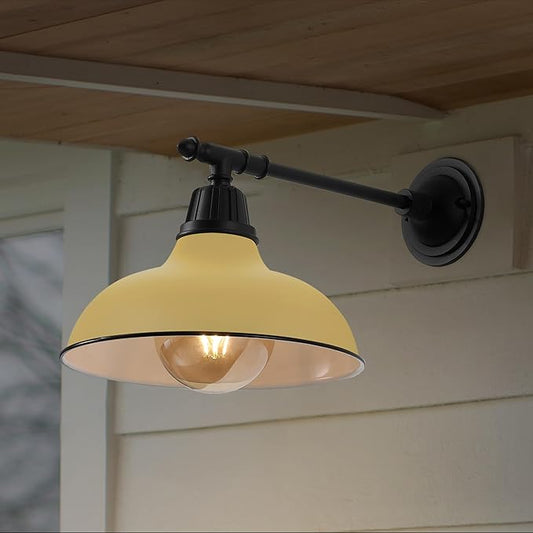 JONATHAN Y 12.25" Matte Yellow/Black 1-Light Industrial Farmhouse Outdoor Sconce, Iron Wall Light with LED Bulb, Metal Bowl Shade, Vintage Porch Lamp for Entryway Patio Kitchen (JYL7615H)