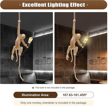 Creative Monkey Hanging Lamp, Monkey Shape Decoration Chandelier, Industrial Retro Edison Ceiling Pendant Light Fixture E26 for Dining Living Room Bedroom Bar Cafe-Gold