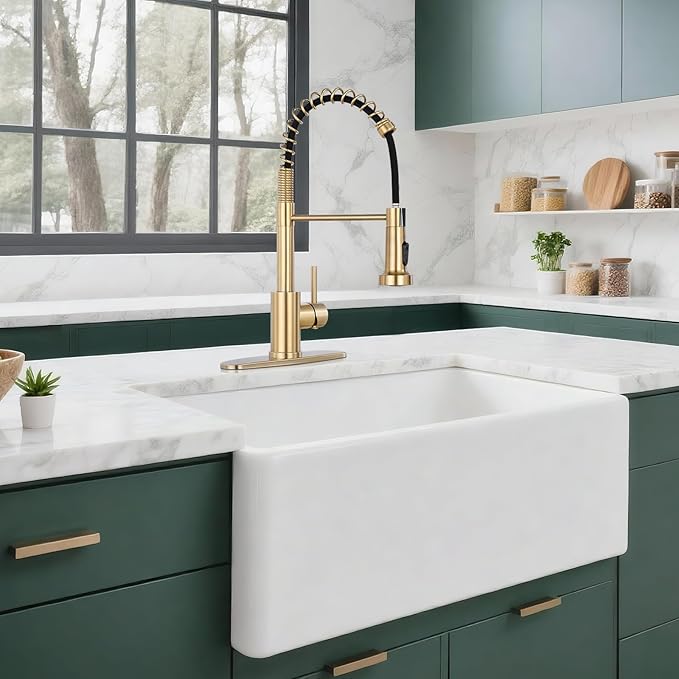 Kitchen Faucet with Pull Down Sprayer 1 Handle Pull Out Spring Sink Faucets 1 Hole Or 3 Hole Stainless Steel (Brush Gold)