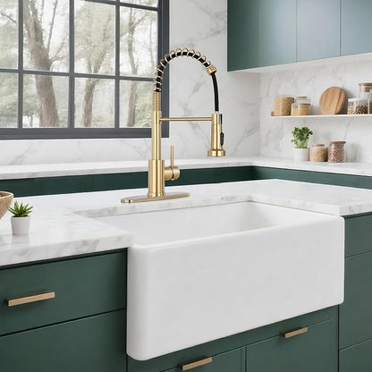 Kitchen Faucet with Pull Down Sprayer 1 Handle Pull Out Spring Sink Faucets 1 Hole Or 3 Hole Stainless Steel (Brush Gold)