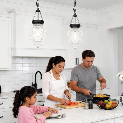 Vintage Pendant Lights Kitchen Island, Black Kitchen Pendant Lighting Over Island, Bathroom Pendant Light With 7.9in Glass Shade, Farmhouse Sink Light For Closet Pantry Entryway, Height Adjustable