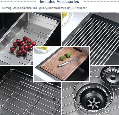 Black Kitchen Sink Drop In-Hovheir 28x22 Black Stainless Steel Drop In Kitchen Sink Top Mount Workstation Sinks 16 Gauge Single Bowl Deep Sinks with Cutting Board