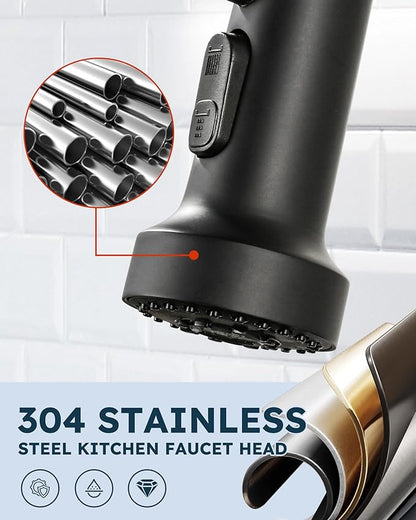 Stainless Steel Kitchen Faucet Head: ARCORA 3-Function Kitchen Faucet Head Replacement with 13 Adapters - Matte Black Pull Down Spray Head Compatible with Moen, Delta, American Standard Faucets