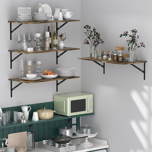 Deep Floating Shelves for Wall Set of 3, 24W x 12 Inch Deep Floating Shelves, Wide Floating Wall Mounted Shelves for Living Room, Kitchen, Office, Bedroom, Bathroom, Laundry Room
