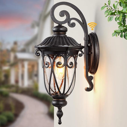 VIANIS Large Outdoor Lights for House Dusk to Dawn, Porch Lights Bronze, Waterproof Outdoor Light Fixture with Seed Glass,Anti-Rust Dusk to Dawn Outdoor Lighting for House, Porch, Entryway