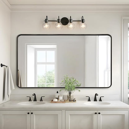 KSANA Black Bathroom Light Fixtures, 4-Light Modern Farmhouse Black Vanity Lights with Clear Glass Shade Over Mirror for Hallway, Kitchen, Bedroom, and Living Room