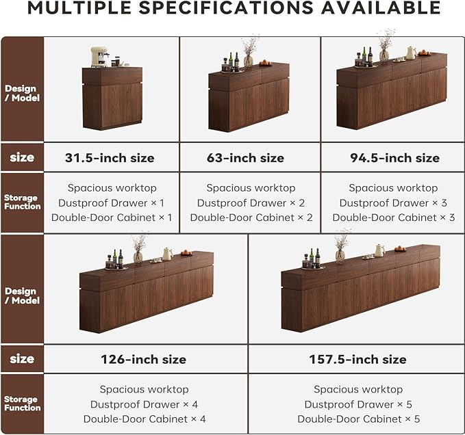 31.5"Buffet Cabinet with Drawers & Door, Modular Stackable Sideboard Coffee Bar Cabinet with Adjustable Shelves, Matte Walnut Storage Accent Credenza for Living Room Dining Room Kitchen Hallway