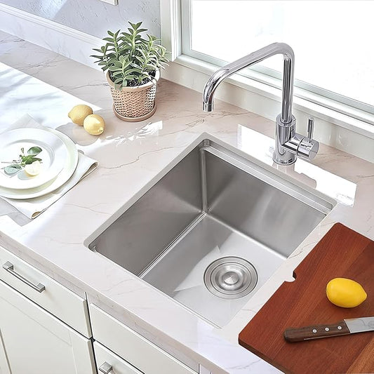 15x17" Undermount Bar Sink, 15 Inch Stainless Steel Single Bowl Small Kitchen Prep Wet RV Platio Sink Workstation 16 Gauge with Accessories