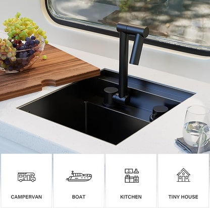 TORVA RV Kitchen Sink, 13 x 15 x 9 Inch Undermount Bar Sink Premium Stainless Steel Single Bowl Sink with Faucet,Cutting Board, Dark Grey