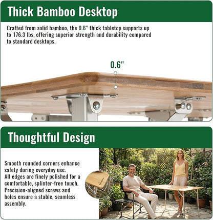 KingCamp Bamboo Folding Table, Camping Outdoor Portable Camp Table with Adjustable Height legs & Carry Bag for Outdoor RV Backyard Picnic Tailgating Beach