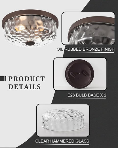 12 Inch Farmhouse Flush Mount Ceiling Light, 2 Light Industrial Close to Ceiling Light, Industrial Ceiling Lighting Fixture for Kitchen Hallway Bedroom Living Room (12.2 Inch Oil Rubbed Bronze)