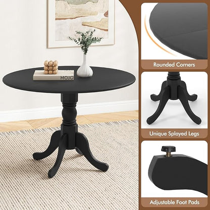 Giantex 39-Inches Round Dining Table for 4 - Rubber Wood Kitchen Table with Legs, 220 Lbs Capacity, Dinette Desk for Dining Room, Living Room, Restaurant (Black)