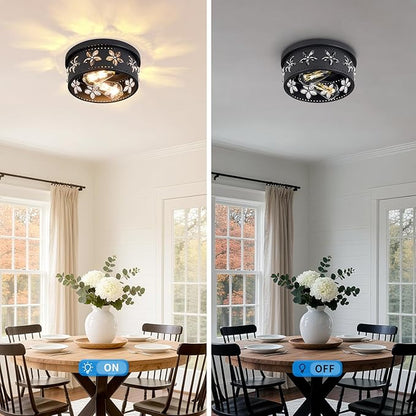 10.6 inch Black Flush Mount Ceiling Light Fixtures, 2-Light Ceiling Mount for Industrial, Crystal Light Fixtures for Farmhouse, Bedroom, Living Room, Kitchen, Hallway and Foyer (1 Pack)