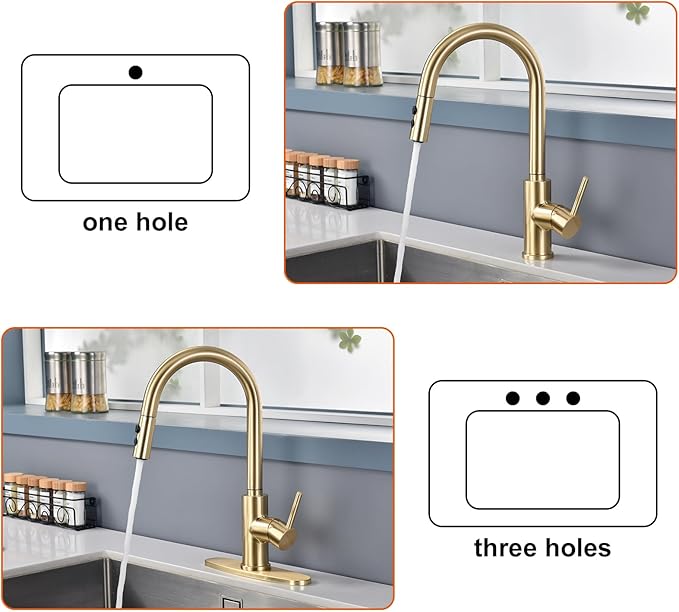 RULIA Kitchen Faucet, Kitchen Sink Faucet, Sink Faucet, Pull-Down Kitchen Faucets, Bar Kitchen Faucet, Brushed Brass, Metal Spray Head, RB1068