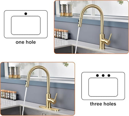 RULIA Kitchen Faucet, Kitchen Sink Faucet, Sink Faucet, Pull-Down Kitchen Faucets, Bar Kitchen Faucet, Brushed Brass, Metal Spray Head, RB1068