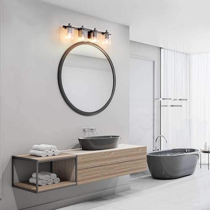 GLOBE Electric 52089 Dakota 4-Light Vanity Light, Matte Black, Seeded Glass Shades