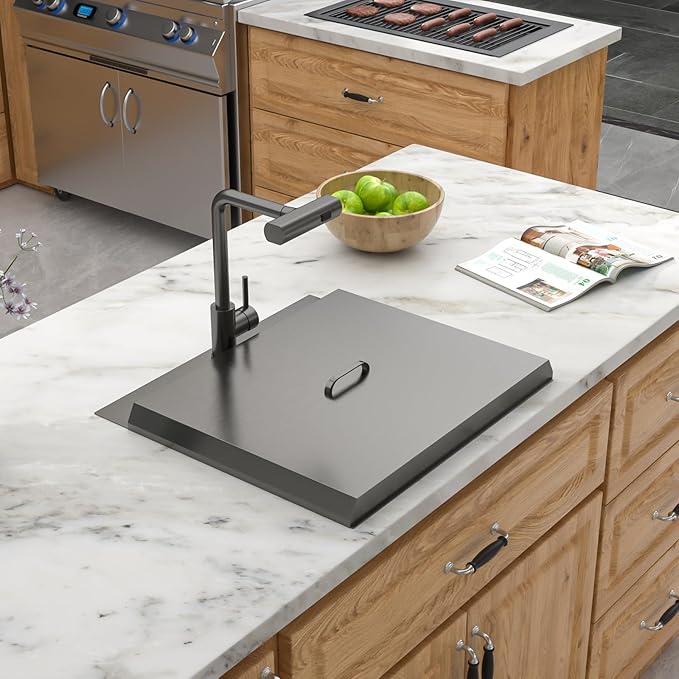 Outdoor Kitchen Sink Black Drop In 21x20 Inch Outdoor Rv Bar Prep Kitchen Sink Workstation 16 Gauge Stainless Steel Gunmetal Black Nano PVD Handmade Single Bowl Sinks with Pull out Faucet 21"x20"x9"