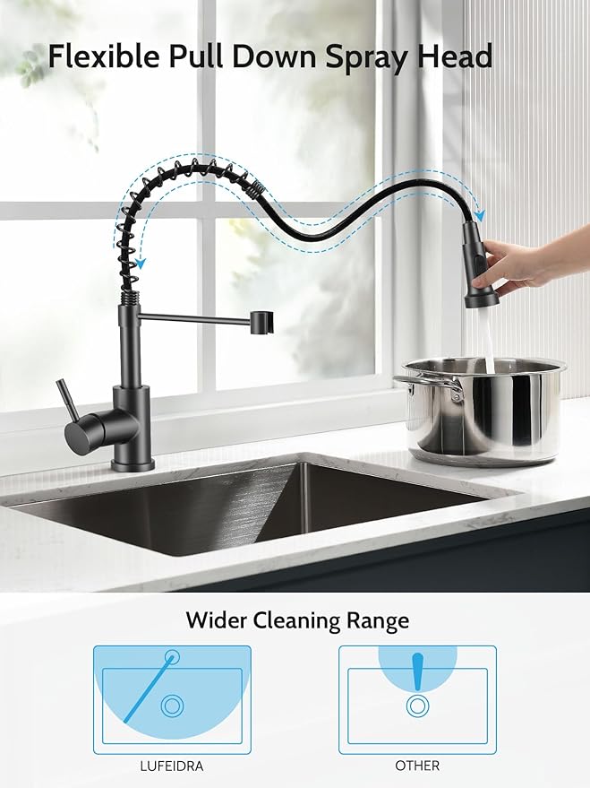 Kitchen Faucet with Pull Down Sprayer, High Arc Single Handle Stainless Steel Kitchen Sink Faucet with Sprayer for Rv Camper, Matte Black