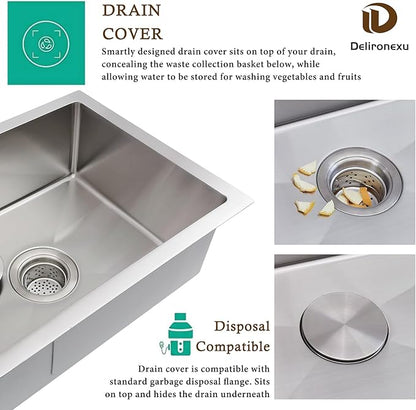 16 Inch Bar Sink Undermount – Delironexu 18 Gauge Stainless Steel Small Kitchen Sink, 16"x16"x8" Square Small Bar sink, Single Bowl Wet bar Sinks with Brushed Finish for Outdoor, RV, and Prep Use