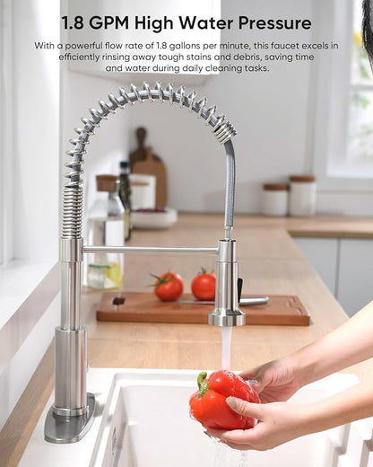 OWOFAN Kitchen Faucet with Pull Down Sprayer Industrial 1 Handle 1 Hole Or 3 Hole Faucet for Farmhouse Camper Laundry Utility Rv Wet Bar Sinks Stainless Steel Brushed Nickel