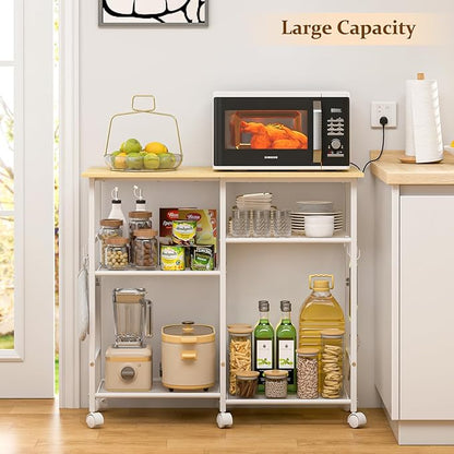 ThreeHio Kitchen Microwave Cart, Microwave Stand with Adjustable Shelf, Coffee Bar Stand Kitchen Baker's Rack with Wheels Rolling Storage Cart Organizer Shelf for Living Room, Office, Balcony