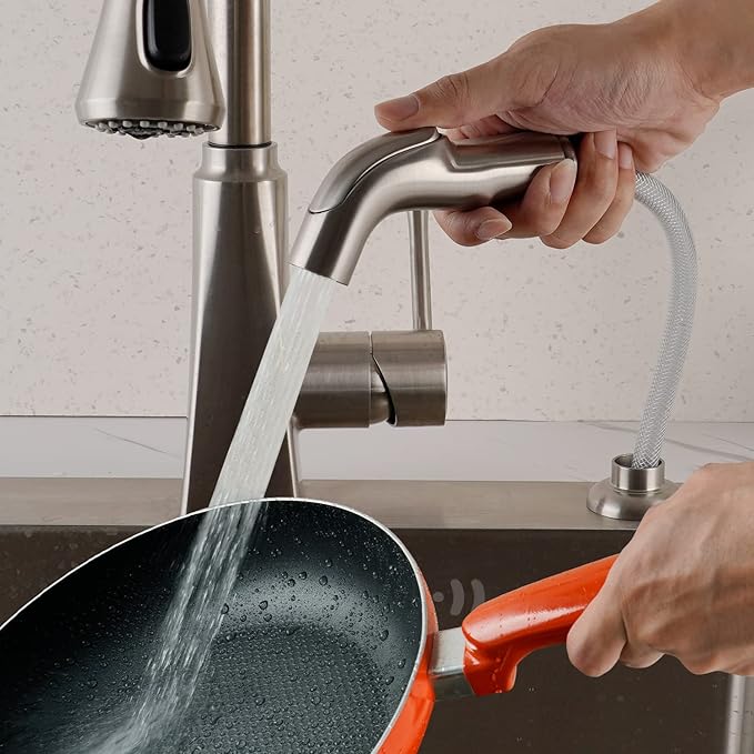 Universal Sink Sprayer Attachment for Faucet, Kitchen Side Sprayer Head Compatible with Delta, Moen, Kohler and Other OEM Brands Pull Out Spray Head, Brushed Nickel, Ergonomic Design