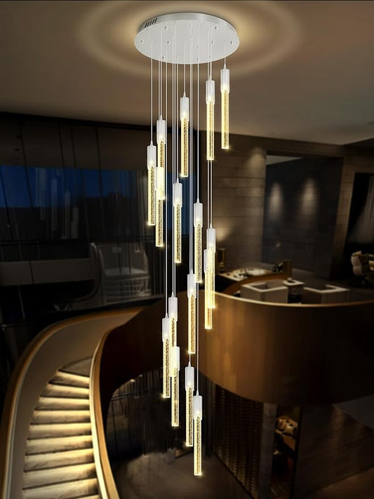 Flashing God 137'' Large Crystal Chandeliers for High Ceiling 16-Lights Stairway Chandelier Modern Sliver Chandelier Crystal Pendant Ceiling Light for Living Room Foyer Entrance ﻿