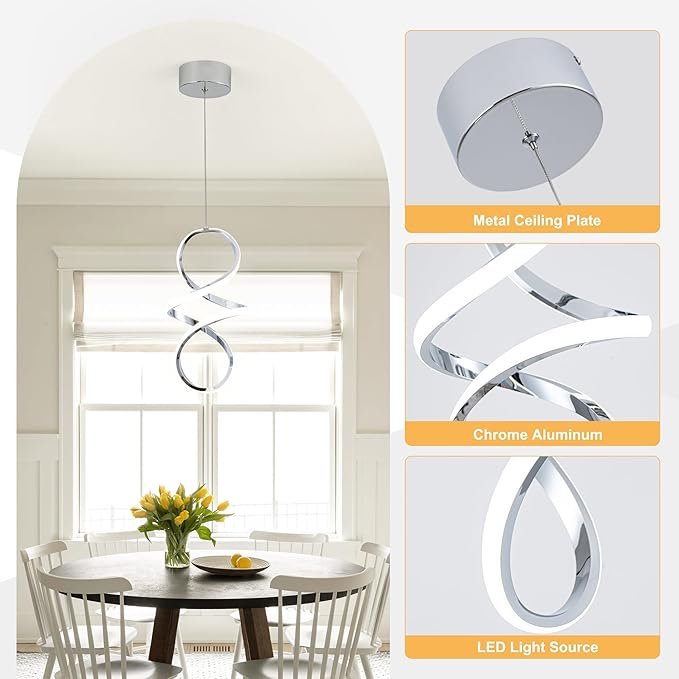 MAYNA Modern Kitchen Island Lights, 4000K LED Dining Room Light Fixture, 18W Adjustable Height Modern Led Chandelier for Kitchen Bedroom Kitchen Island Cafe, 3 Pack (Chrome)