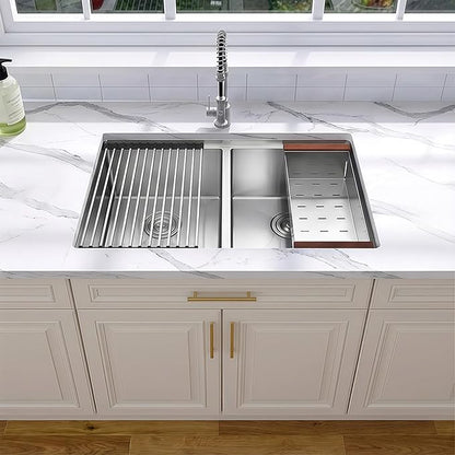 32 Inch Sink Undermount Double Bowl, 16 Gauge 50/50 Double Bowl Stainless Steel Workstation Sink, 32"x19"x10" Large and Deep Kitchen Sink With Accessories