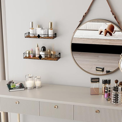 MEBRUDY Floating Shelves Set of 2, Rustic Wall Shelves with Rhombic Style for Living Room, Bedroom, Bathroom, Kitchen