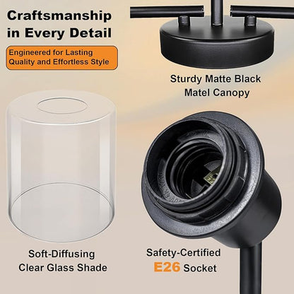 HiBay 5-Light Black Track Lighting Fixtures Ceiling, Multi Directional Foldable Glass Spotlight, Modern Farmhouse Industrial Track Light for Kitchen, Living Room, Home Office, E26 Base