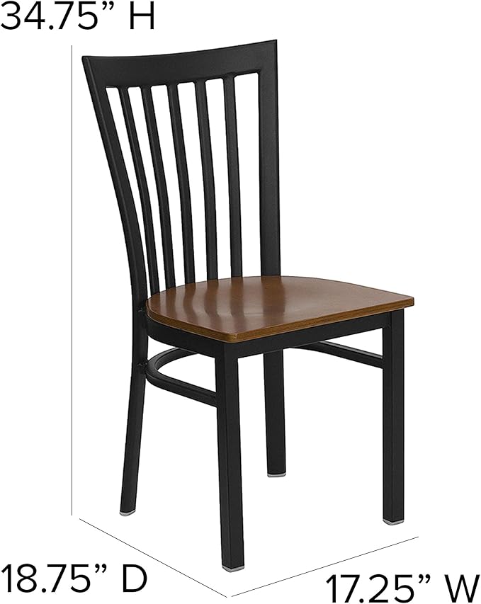 Flash Furniture 4 Pack HERCULES Series Black School House Back Metal Restaurant Chair - Cherry Wood Seat