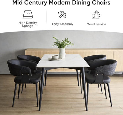 Atoll Modern Accent Dining Chairs Set of 4 with Upholstered PU Leather Seat & Curved Back, Metal Legs, Mid-Century Kitchen Chair for Dining Room, Living Room or Office (4, Black)