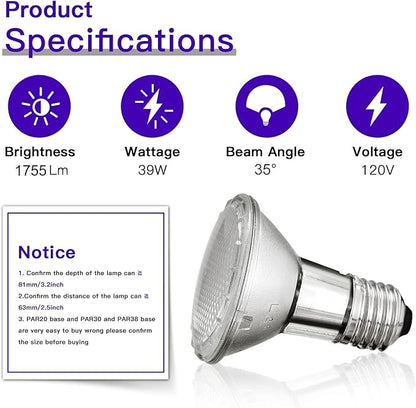PAR20 Flood 39W 120V Halogen Light Bulbs 6 Pcs, PAR20 39W ECO Halogen Bulb Warm White 2700K, Dmimable PAR20 E26 Halogen Bulb 546 Lumens Reflector for Track Lighting & Hood Range Light Bulbs