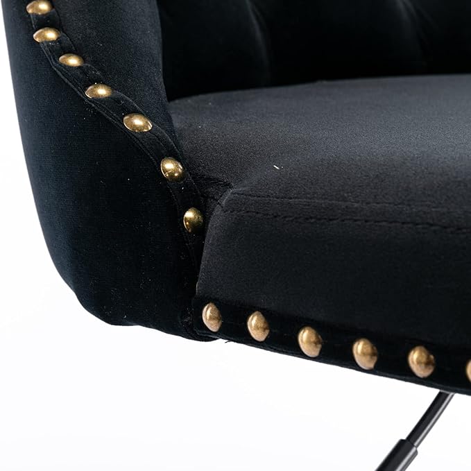 Rhomtree Velvet Swivel Bar Stools Upholstered Bar Stool with Button Tufted Back and Pull Ring Height Adjustable Barstools 25-33 Inch for Home Pub and Kitchen Island (Black with Black Bas, Set of 2)
