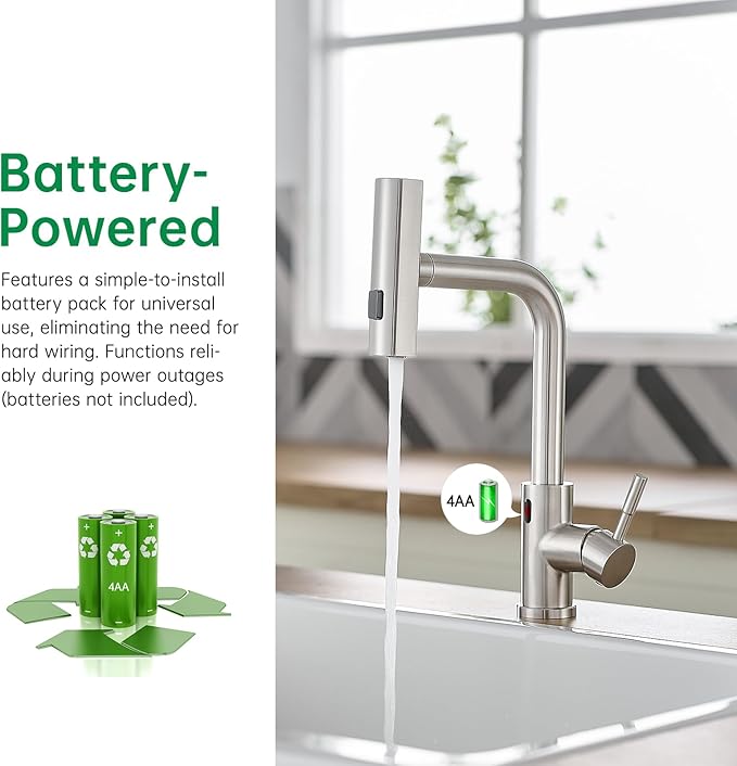 CENOSA Touchless Kitchen Faucet Motion Sensor Hands Free Single Handle Kitchen Sink Faucet with Pull Down Sprayer Brusshed Nickel