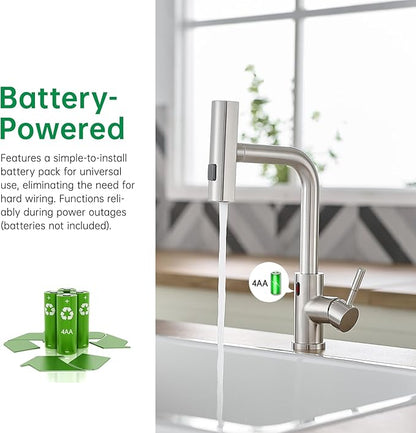 CENOSA Touchless Kitchen Faucet Motion Sensor Hands Free Single Handle Kitchen Sink Faucet with Pull Down Sprayer Brusshed Nickel