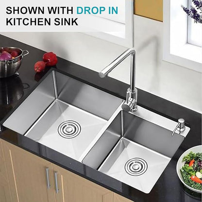 31" x 18" Silver Double Bowl Kitchen Sink, Drop-in/Topmount Overmount Kitchen Sinks with 304 Nano-Coated and Drainage Pipes & Fruit Basket