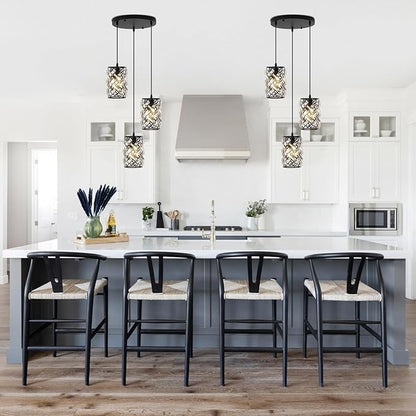 Pendant Lights Kitchen Island, Black Crystal Chandelier Pendant Lighting 3 Light, Adjustable Modern Kitchen Island Lights Ceiling Hanging Cluster Pendant Light Fixture for Dining Room Entryway Foyer