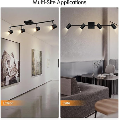 BoostArea 4-Light Track Lighting Kit, Modern Track Lighting Fixtures Ceiling, Rotatable Light Heads, Flush Mount Ceiling Spotlight, Black Track Lighting for Living Room/Bedroom, GU10 Bulb Not Included