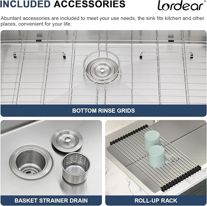 Lordear 33x19 Inch Drop In Kitchen Sink Stainless Steel Topmount Sinks T304 16 Gauge Single Bowl Above Counter 10 Inch Basin