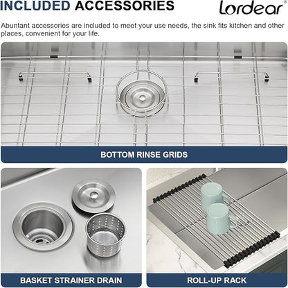 Lordear 33x19 Inch Drop In Kitchen Sink Stainless Steel Topmount Sinks T304 16 Gauge Single Bowl Above Counter 10 Inch Basin