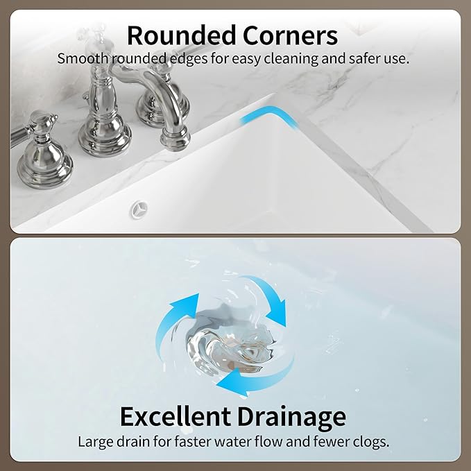 DeerValley 18 x 13.5 Inch Undermount Bathroom Sink, White Ceramic Under Counter Bathroom Sinks, Modern Lavatory Vanity Bath Wash Bowl Basin with Overflow