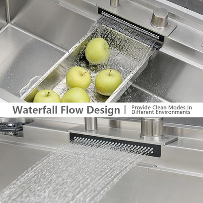 33 Inch Drop In Kitchen Sink Workstation-VASOYO 33x22 Waterfall Kitchen Sink Drop In Stainless Steel Topmount Kitchen Sink 16 Gauge Single Bowl Deep Smart Sinks with Faucet Combo