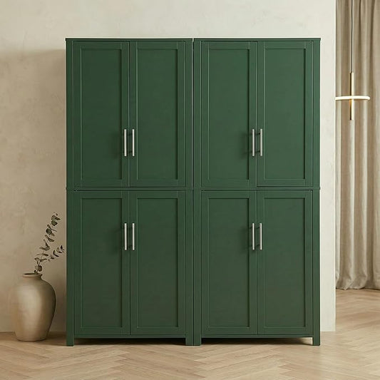 Casaphoria Kitchen Pantry Cabinet, 67" Tall Freestanding Kitchen Cabinet with 8 Adjustable Shelves, 56" W Storage Cabinet for Kitchen Pantry Organization (Green, Double)