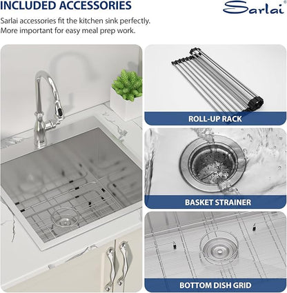 Sarlai 25 Inch Laundry Sink - 25x22 Drop In Kitchen Sink Utility Laundry 12 Inch Deep Sinks Topmount Single Bowl Stainless Steel Room Utility Tub Sinks Basin